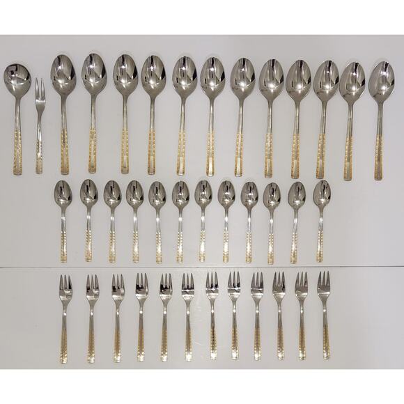 Vtg Solingen Germany 18-10 Gold Accented Flatware Lot Of 38 Spoons Forks - Picture 2 of 8